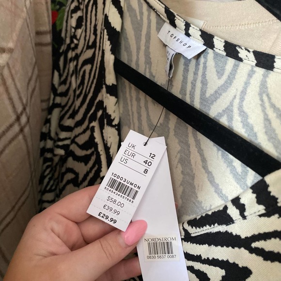 Topshop Printed V-Neck Front Slit Midi Dress Brown Size 8 - Picture 4 of 4